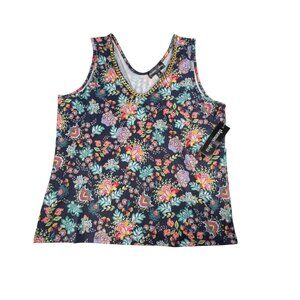 Thomas & Olivia Black Floral Tank Top with Chain Detail Size M NWT